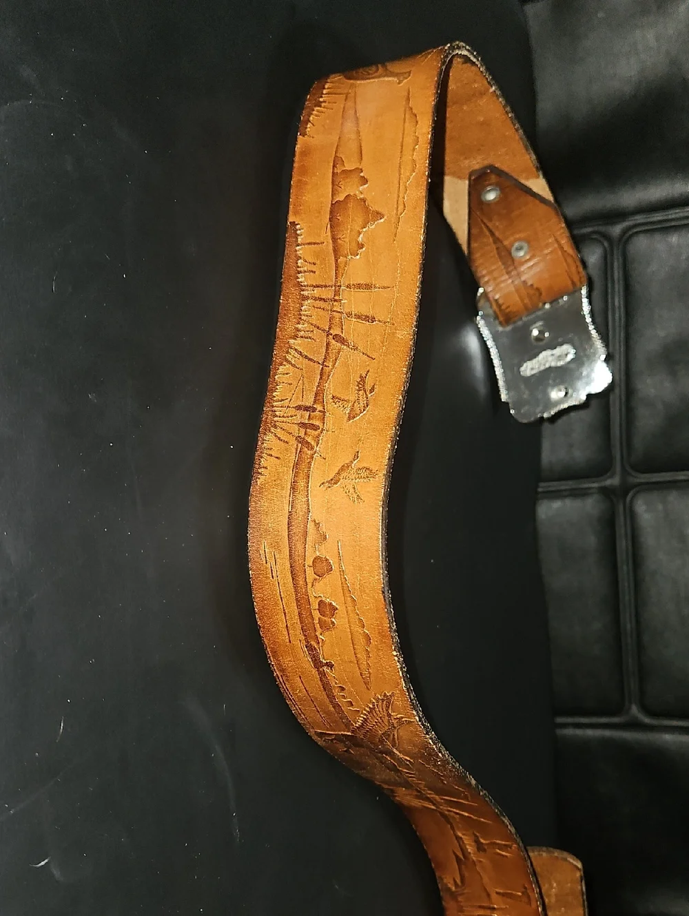 Nocona Brown Leather Western Belt with Decorative Silver-Gold Buckle Size 38