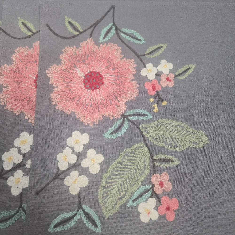 Floral Embroidered Gray Placemats Set Of 4