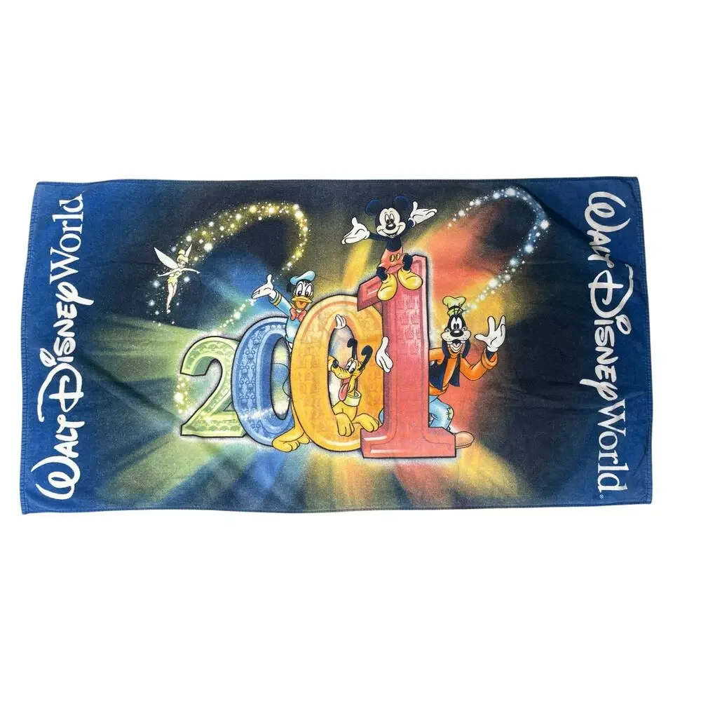 Vintage Walt Disney World 2001 Beach Towel Mickey Donald‎ Goofy Pluto