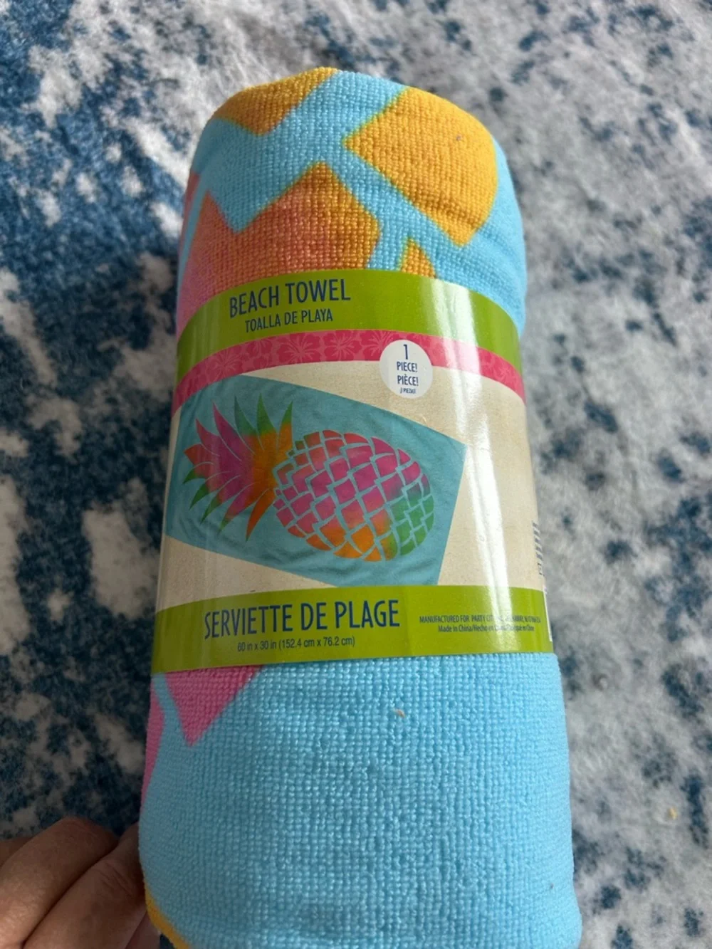 Pineapple Beach Towel - Bright Aqua, Yellow, Pink • NWT