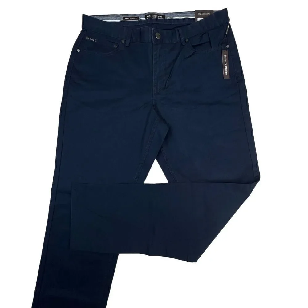 New Michael Kors Men US 34x32 Midnight Blue Pants Grant Classic Fit Slim
