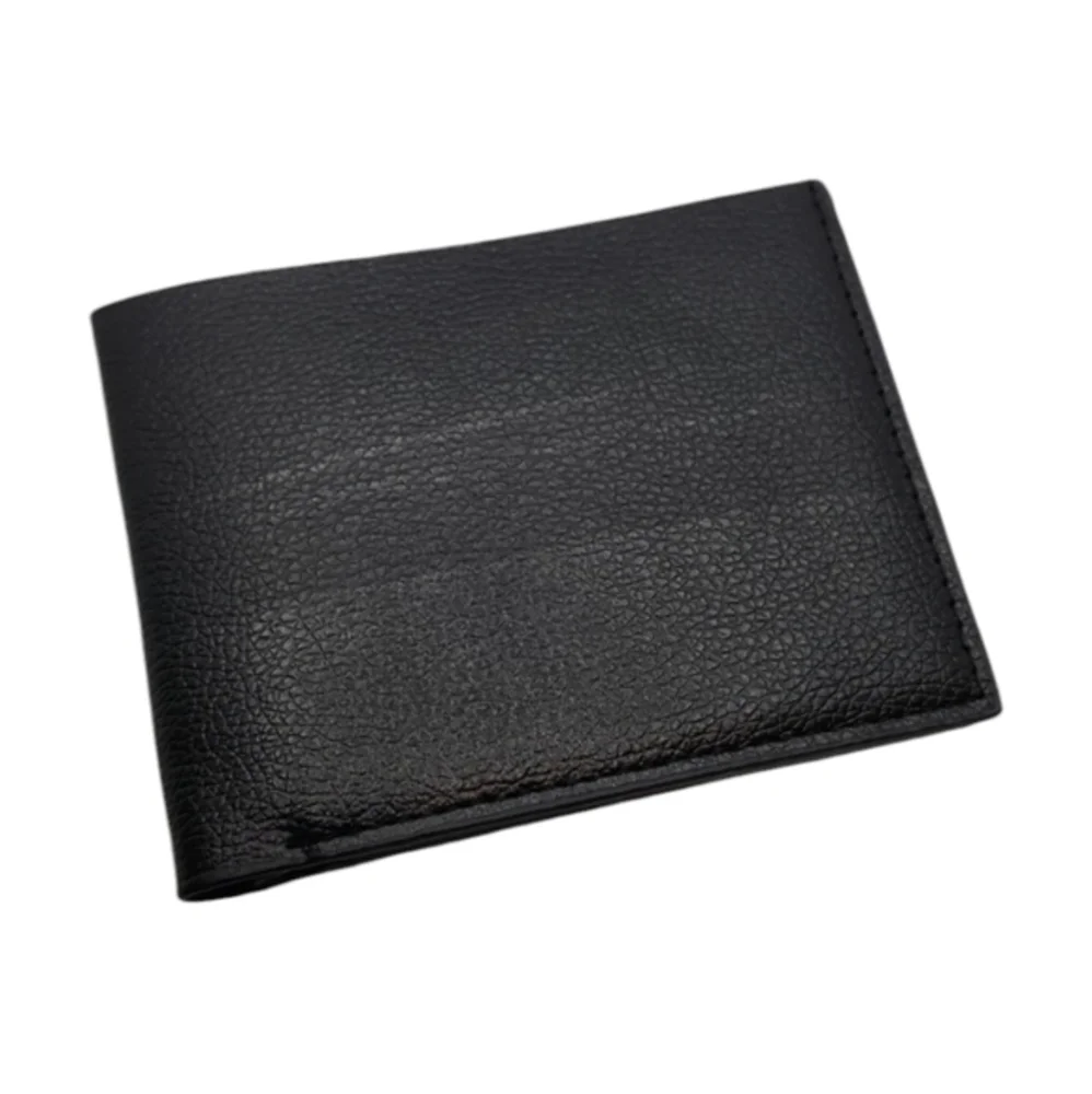 Mens Short Cowhide Leather Embbossed‎ Wallet Black