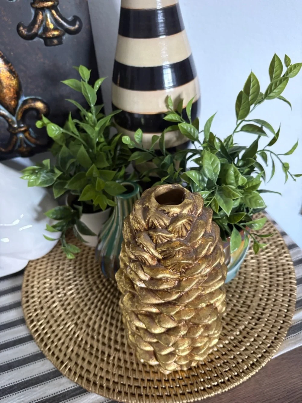 Pottery Barn Large Gold Pinecone Candleholder
