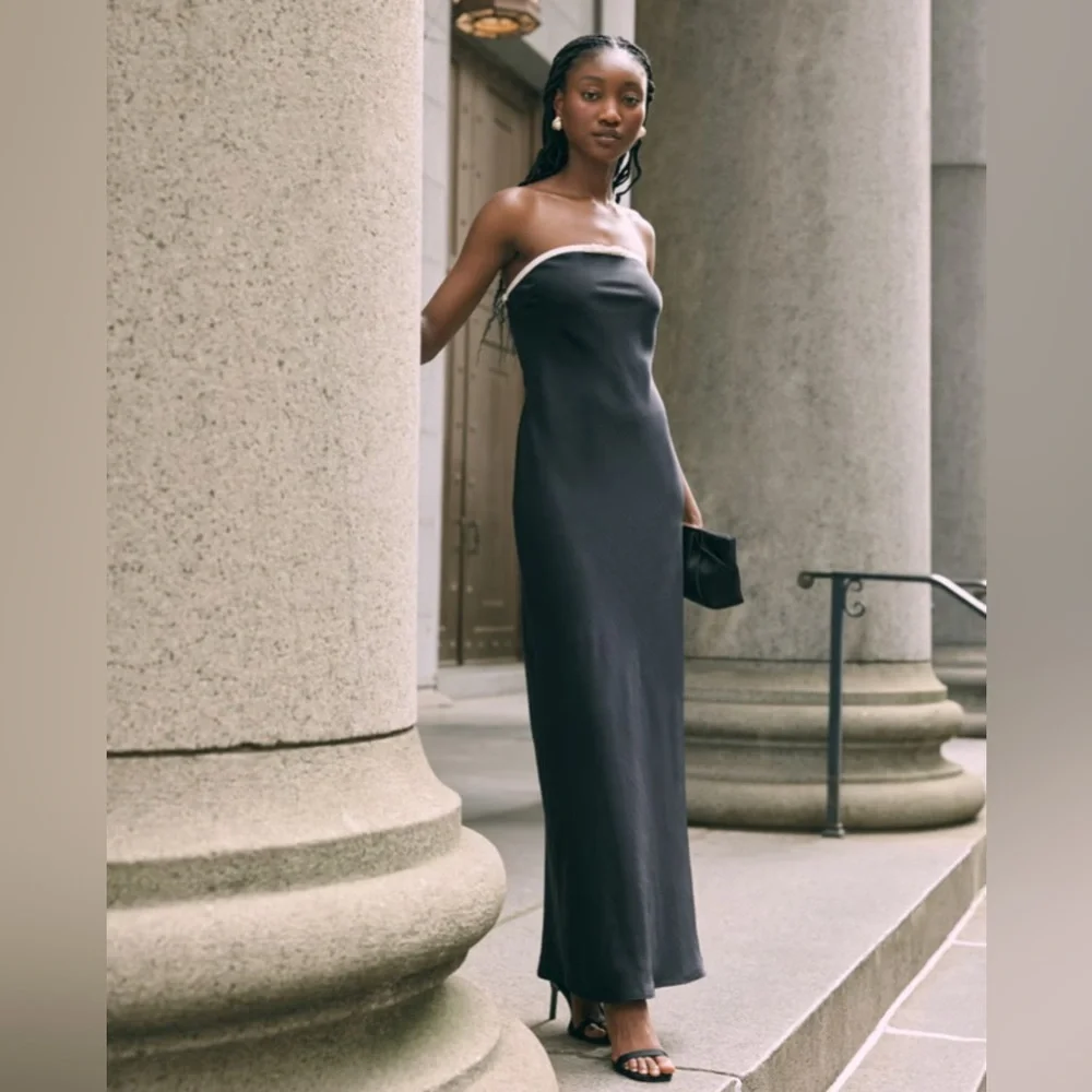 ABERCROMBIE & FITCH Julia Slip Strapless‎ Bow Detail Maxi Dress Satin MP