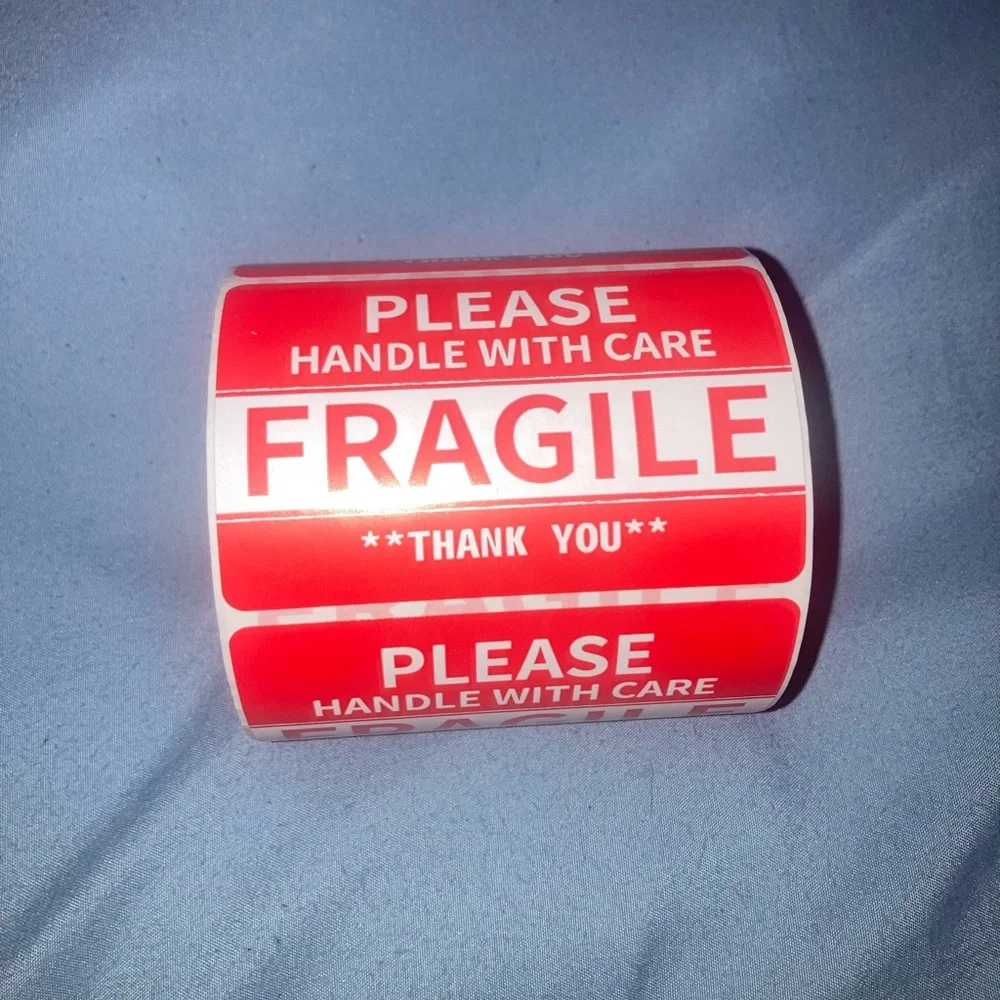 Fragile Please Handle With Care Red Packing Labels - Roll (500)
