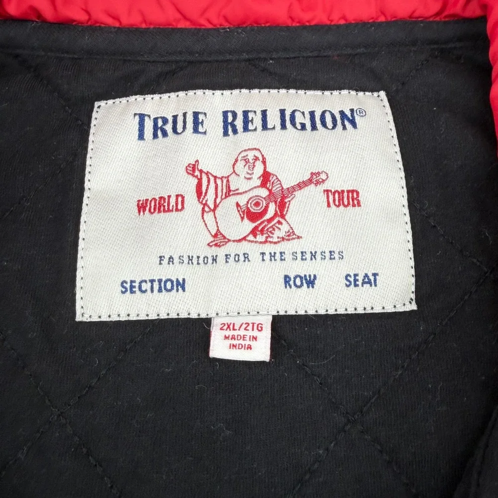 True Religion Mens Black Quilted Mixed Media Quarter Zip Pullover Sweatshirt 2XL