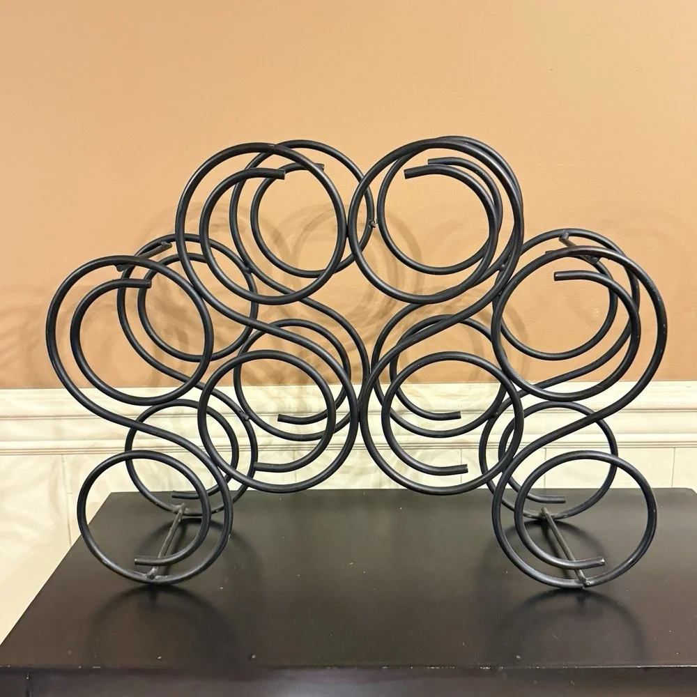 Vintage Industrial Iron Wine Rack 8 Bottle Y2K Spiral Bar Display Outdoor Bar