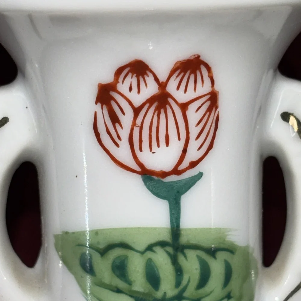 Vintage Japanese Buddhist Altar Lotus Flower Bud Vase Hand Painted Made In Japan