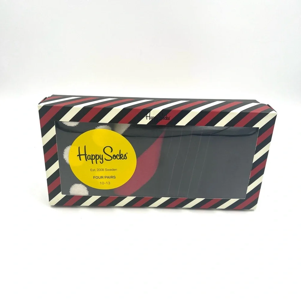 NEW Happy Socks Four Pair Pack (10-13) Red/White/Black Stripe Polka Dots