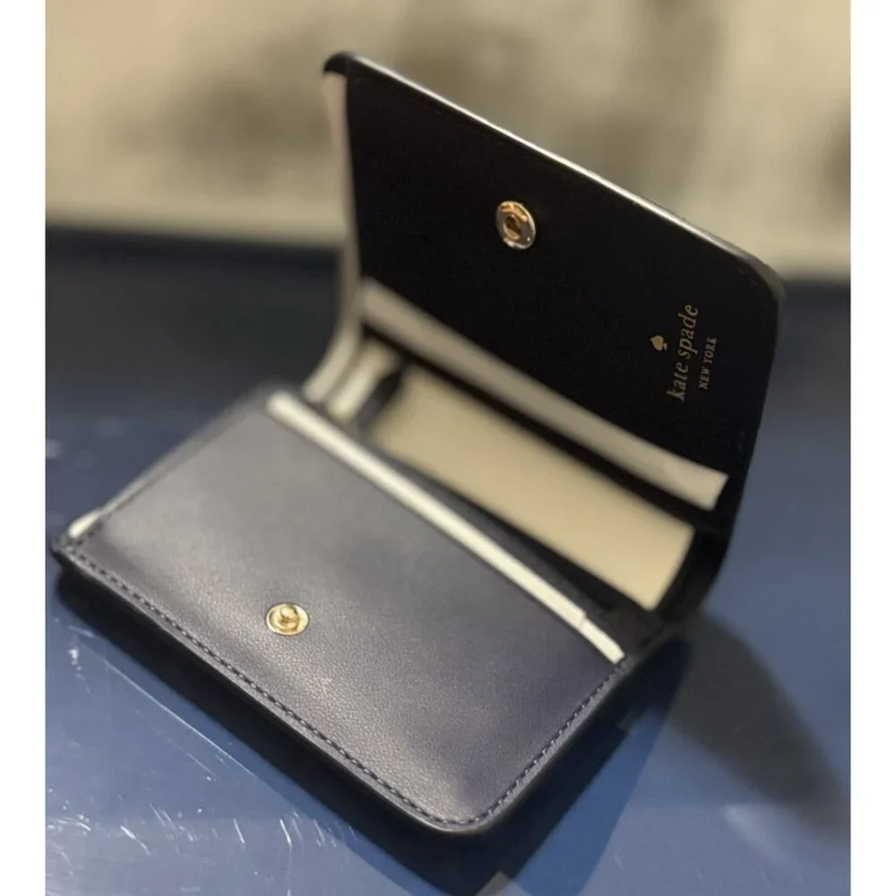 Kate Spade Madison Vase Floral Printed Med Blue White Leather  Wallet