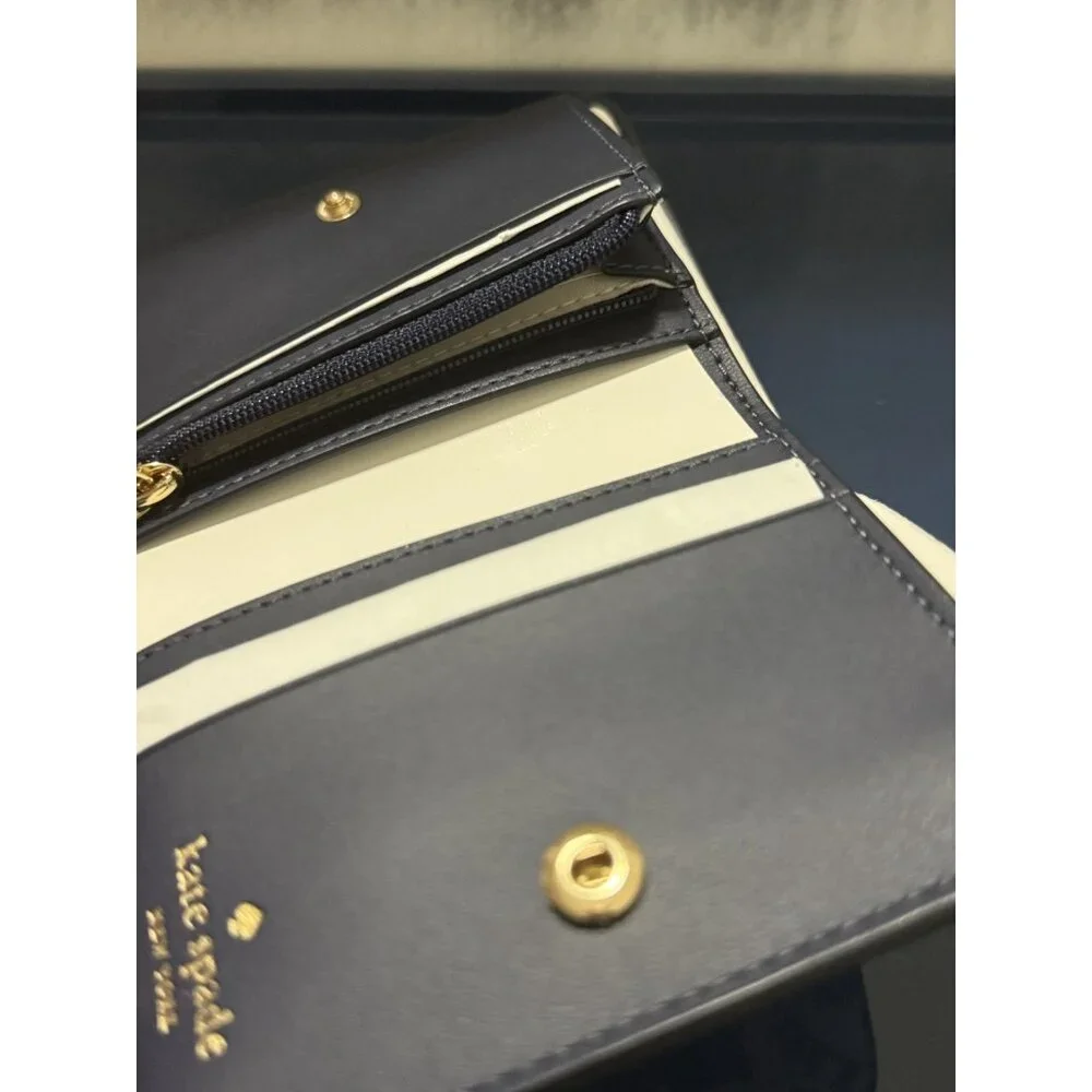 Kate Spade Madison Vase Floral Printed Med Blue White Leather  Wallet