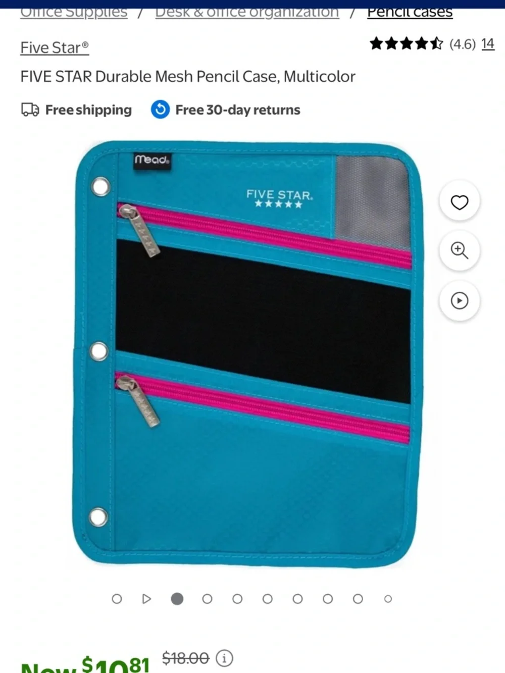 FIVE STAR Teal Mesh Pencil Case with Pink Zippers