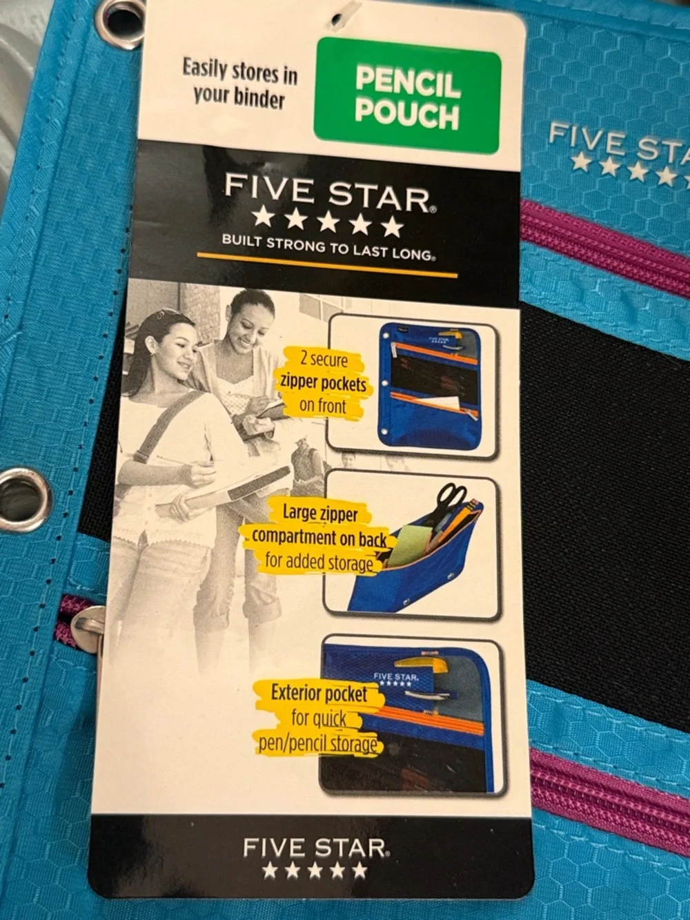 FIVE STAR Teal Mesh Pencil Case with Pink Zippers