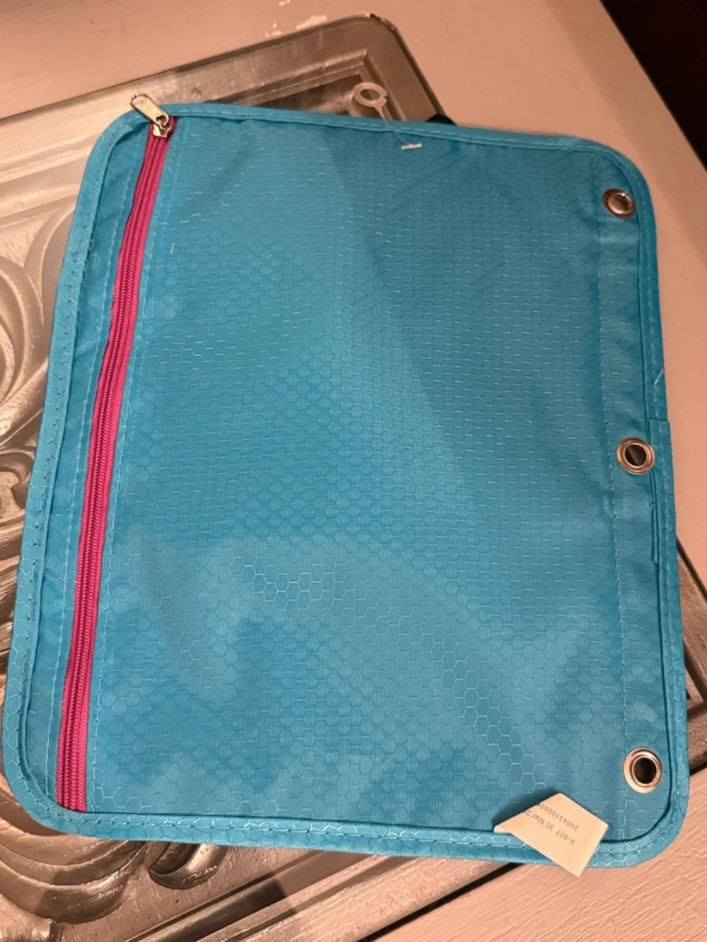 FIVE STAR Teal Mesh Pencil Case with Pink Zippers