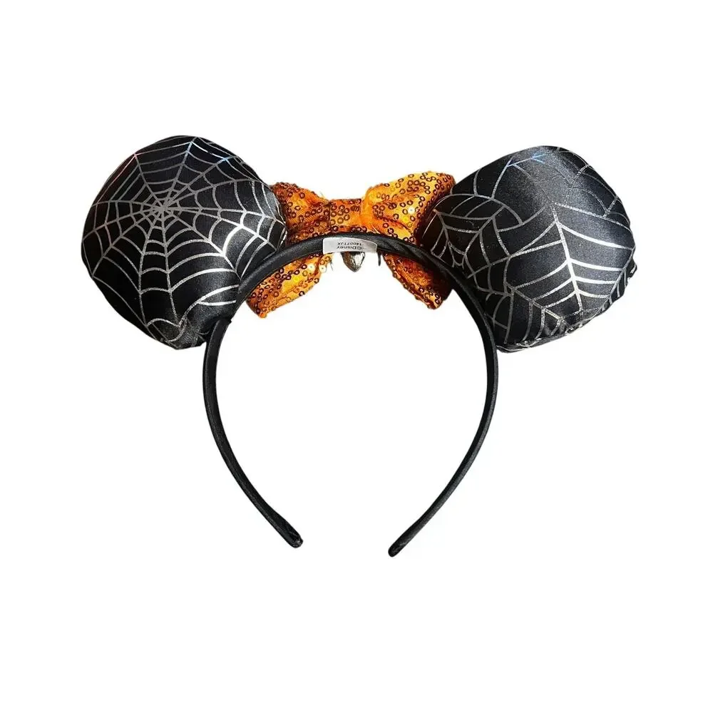 Disney Minnie Mouse Halloween Spiderweb Ears Orange Sequin Bow Spider 14007TJX
