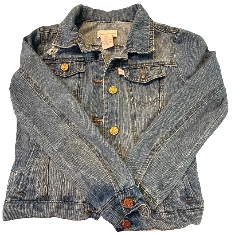 Tommy Bahama Size 8 Denim Jean Jacket Distressed Girls Medium Wash‎ EUC Trendy
