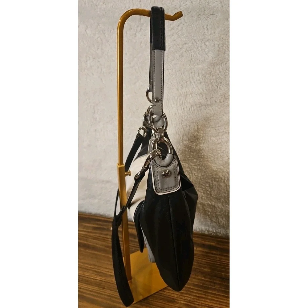 Coach Kristin Spectator Leather Hobo 2 Way Bag Convertible‎ Monochrome Pt02