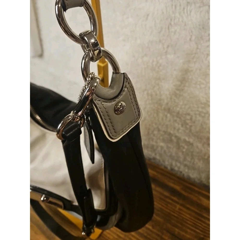 Coach Kristin Spectator Leather Hobo 2 Way Bag Convertible‎ Monochrome Pt02