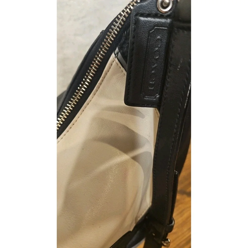 Coach Kristin Spectator Leather Hobo 2 Way Bag Convertible‎ Monochrome Pt02