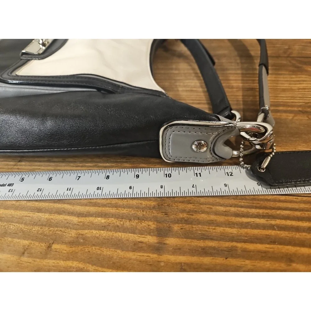 Coach Kristin Spectator Leather Hobo 2 Way Bag Convertible‎ Monochrome Pt02