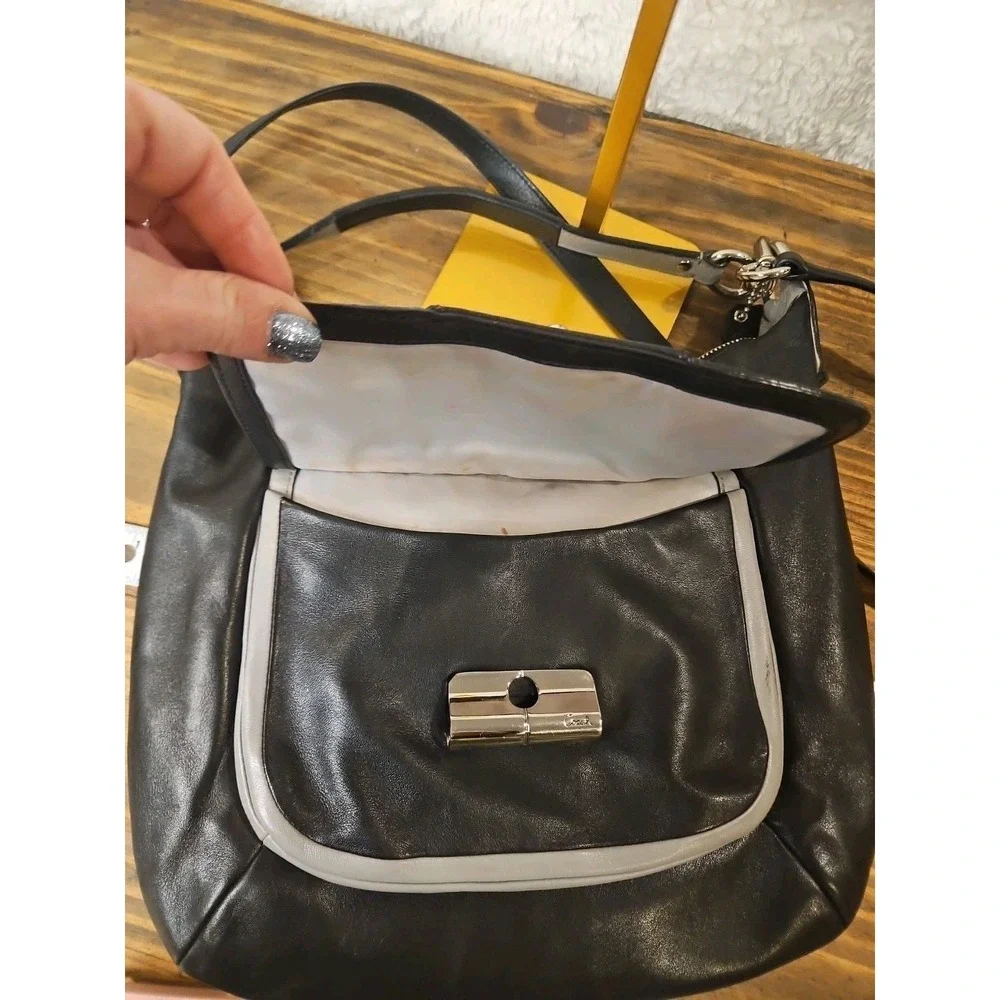 Coach Kristin Spectator Leather Hobo 2 Way Bag Convertible‎ Monochrome Pt02