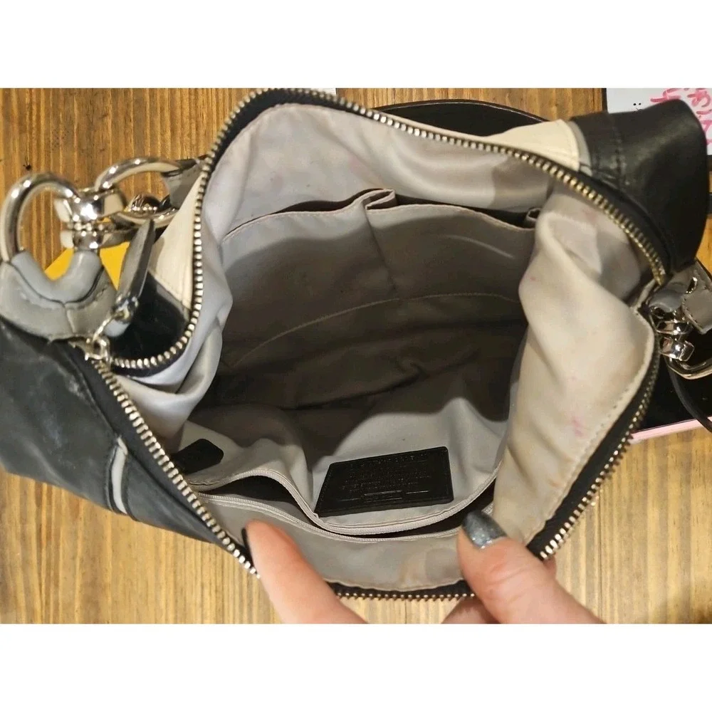 Coach Kristin Spectator Leather Hobo 2 Way Bag Convertible‎ Monochrome Pt02