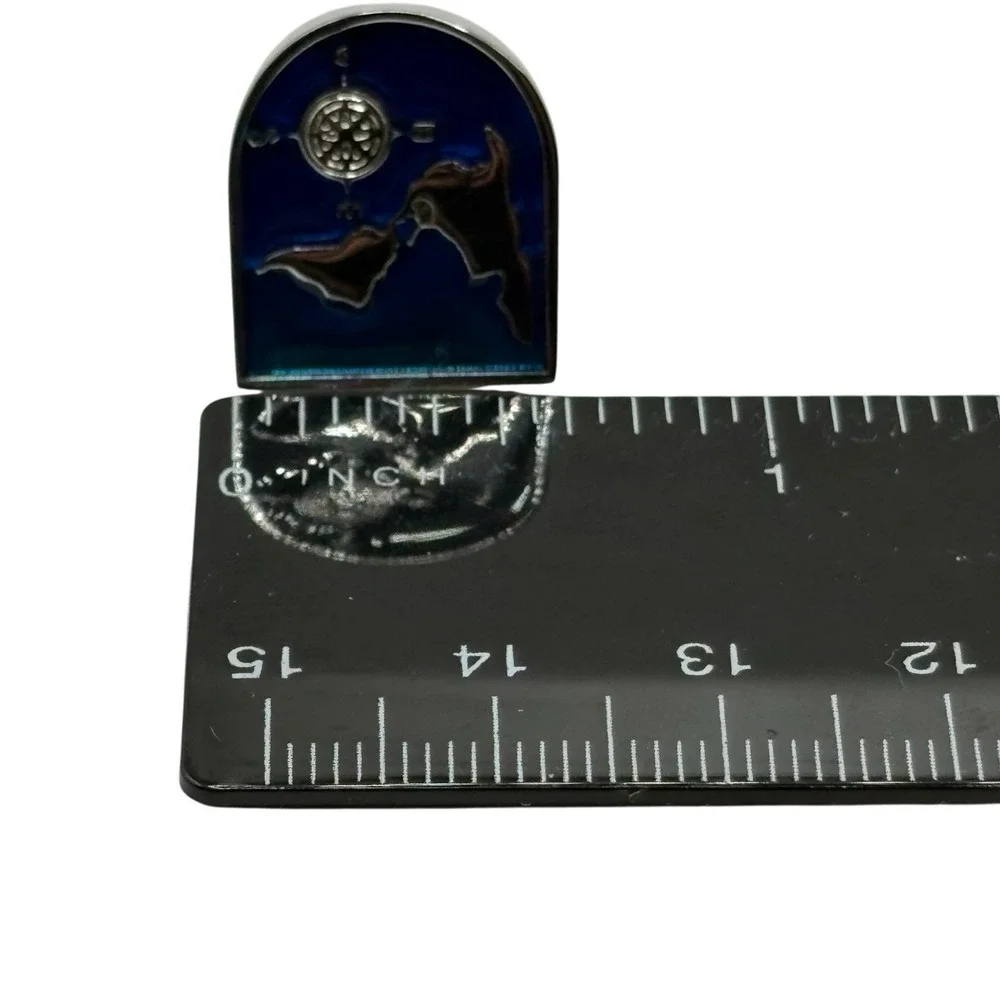 World Map Cufflinks Blue Enamel Silver Tone Bullet Back‎ Globe Navigation Travel