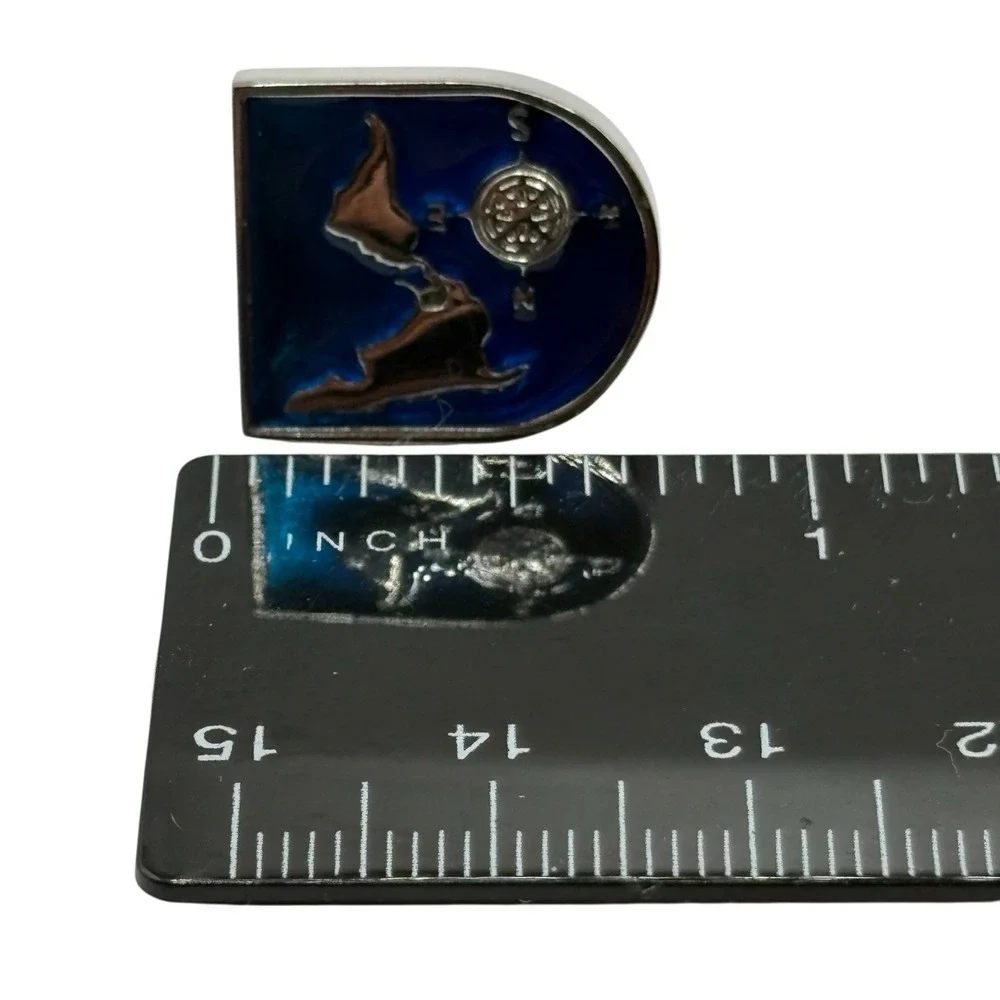 World Map Cufflinks Blue Enamel Silver Tone Bullet Back‎ Globe Navigation Travel