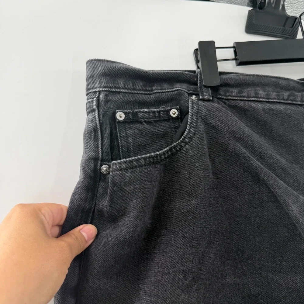 ASOS DESIGN Curve Womens High Waisted Denim Shorts Washed Black Raw Hem Size 18
