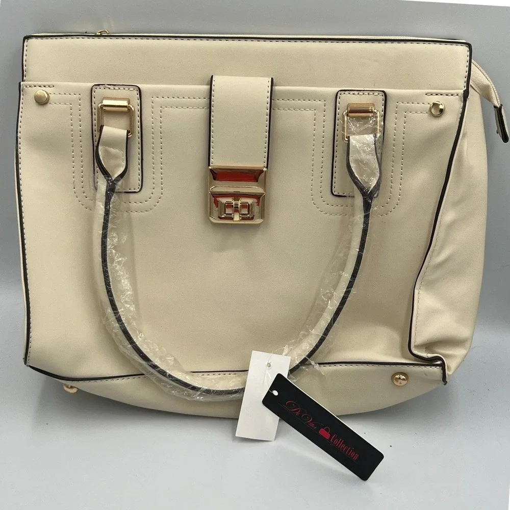 Di Vita Collection Satchel Handbag Womens Medium Cream Brand New Gold Hardware