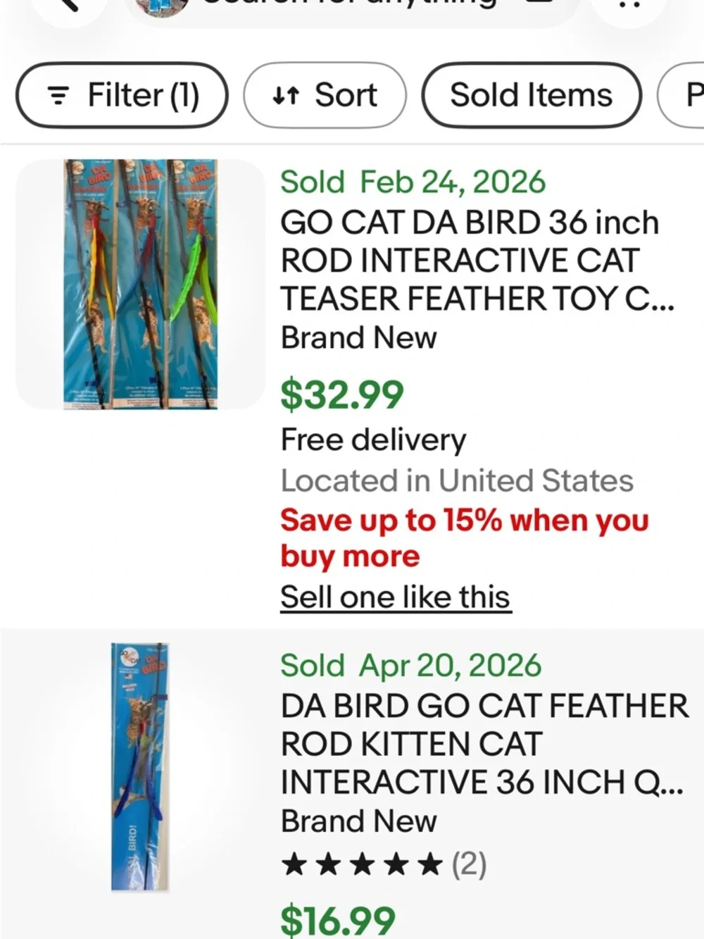 GO CAT DA BIRD FEATHER WAND ROD INTERACTIVE TEASER TOYS 36” 2 1 green 1 red NIP