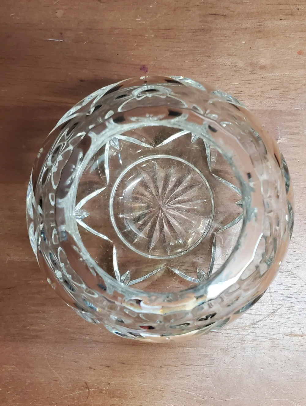Vintage 4 Inch Bohemian Crystal Round Ball Cut Glass Rose Bowl Vase