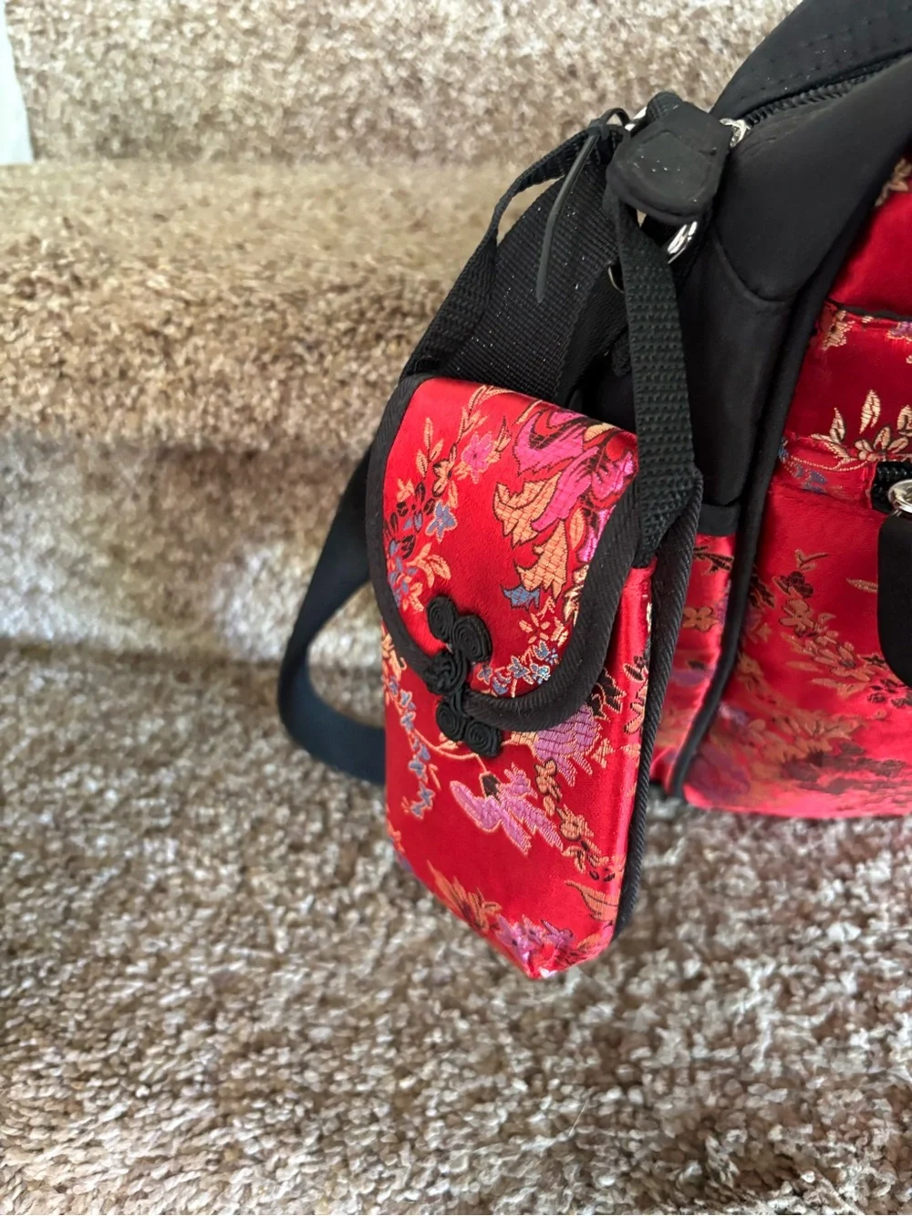 Red Floral Crossbody Messenger Bag