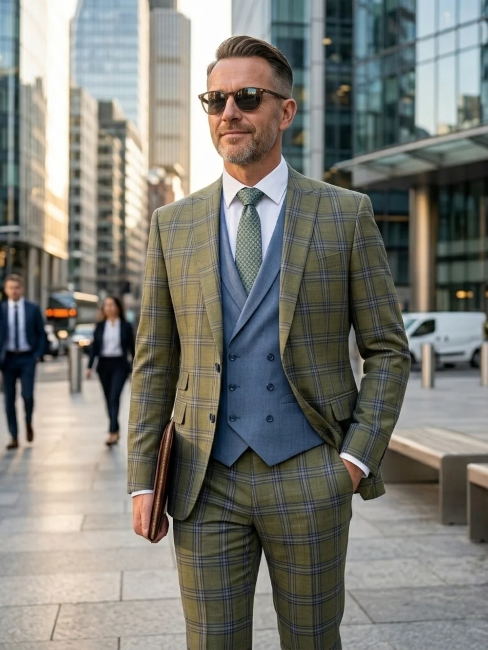 🔥 VITALI 3-Piece Heritage Suit | Sage Green Plaid | Size R50 👔