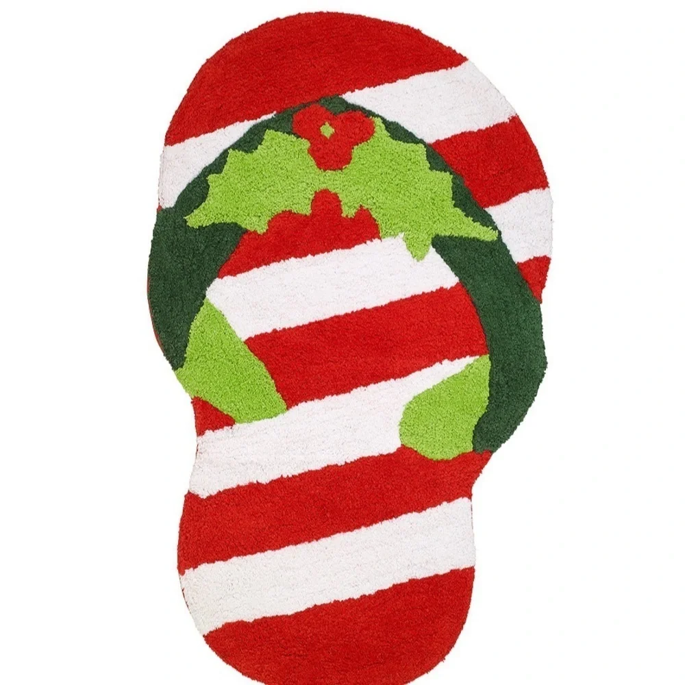 Avanti Flip Flop Festive Red White Stripe Holly Holiday Rug Bath Mat NEW!