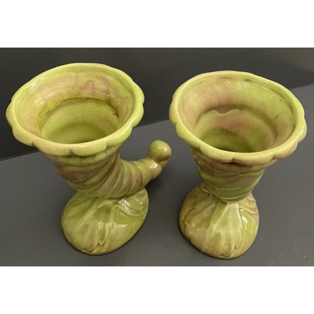 2 Vases West Coast Pottery California 210 Cornucopia Horn Vase Art Deco Vintage