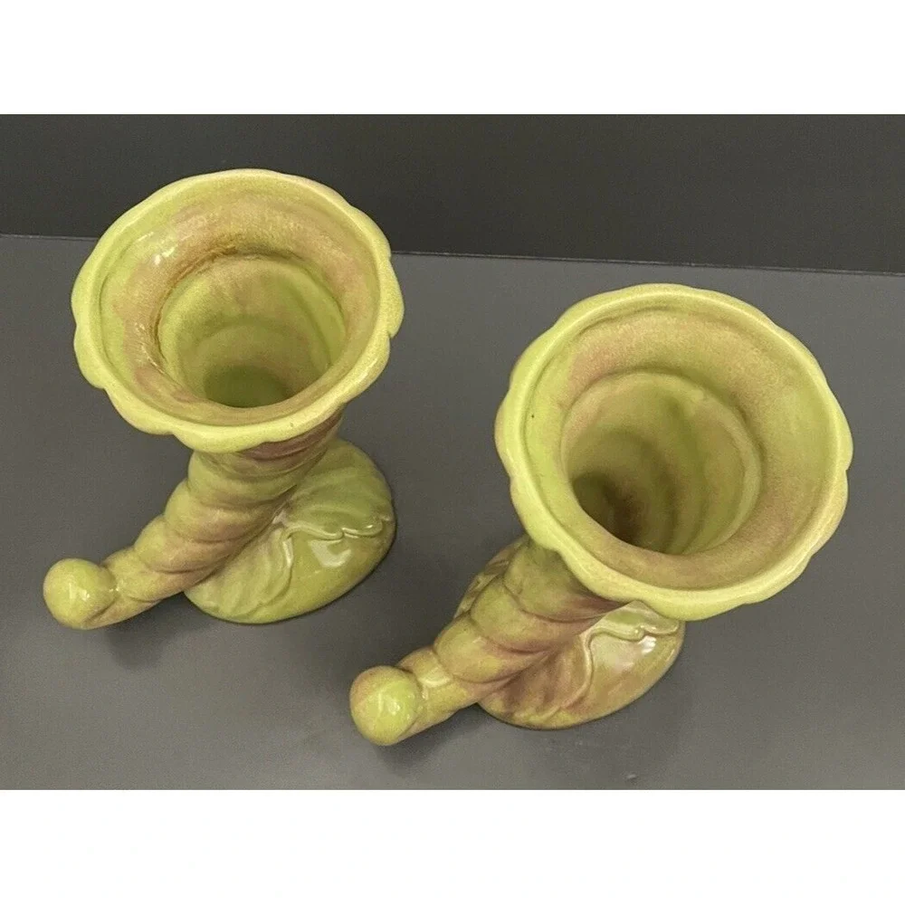 2 Vases West Coast Pottery California 210 Cornucopia Horn Vase Art Deco Vintage