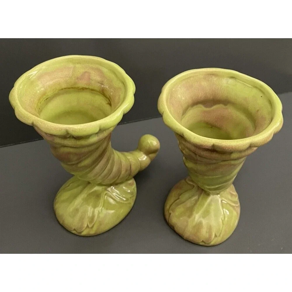 2 Vases West Coast Pottery California 210 Cornucopia Horn Vase Art Deco Vintage