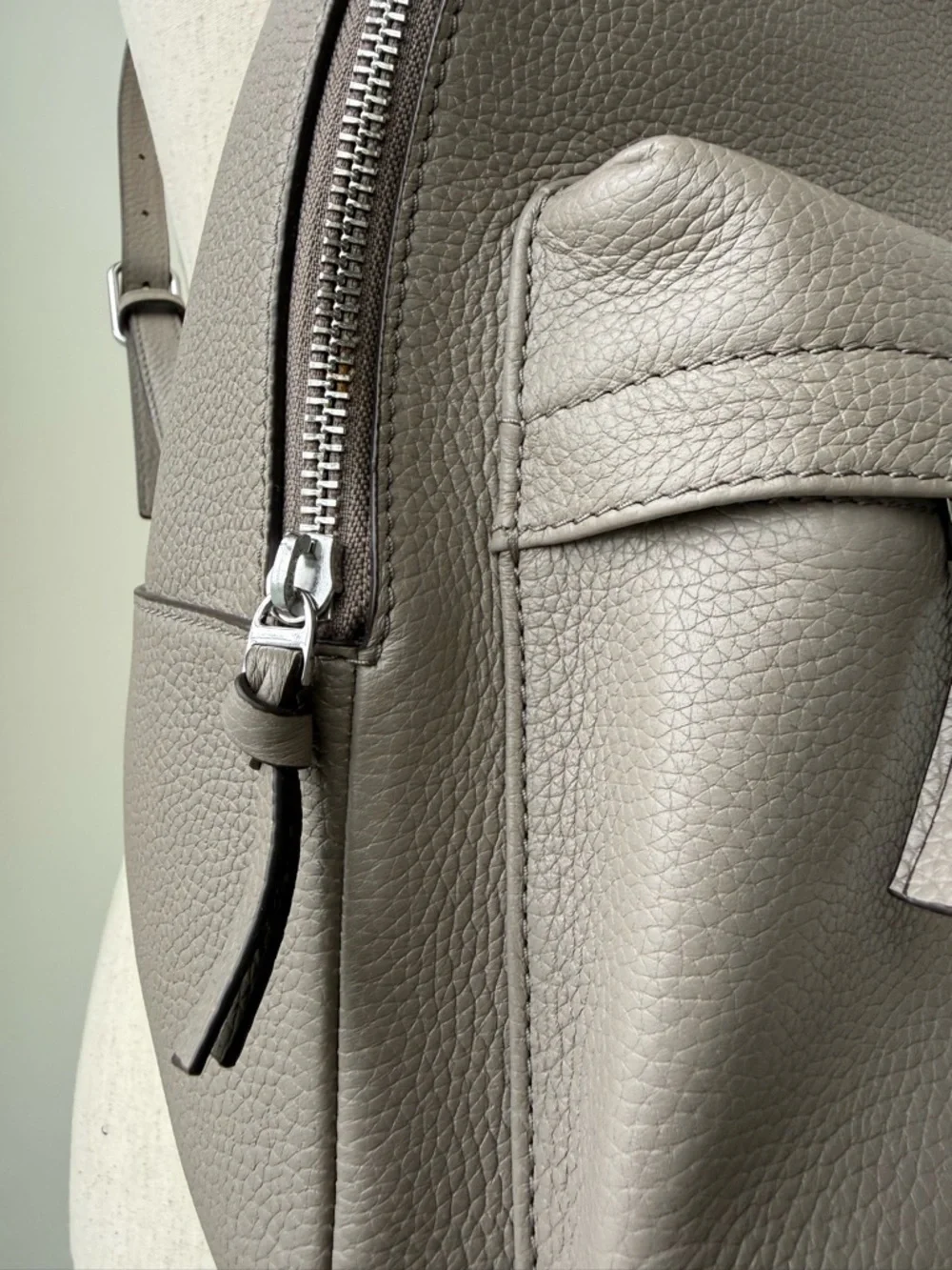 Tory Burch Taupe Gray Pebbled Leather Backpack