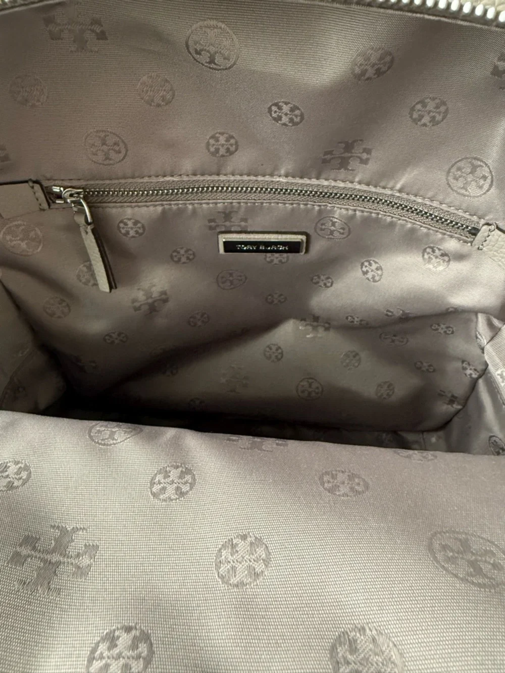 Tory Burch Taupe Gray Pebbled Leather Backpack