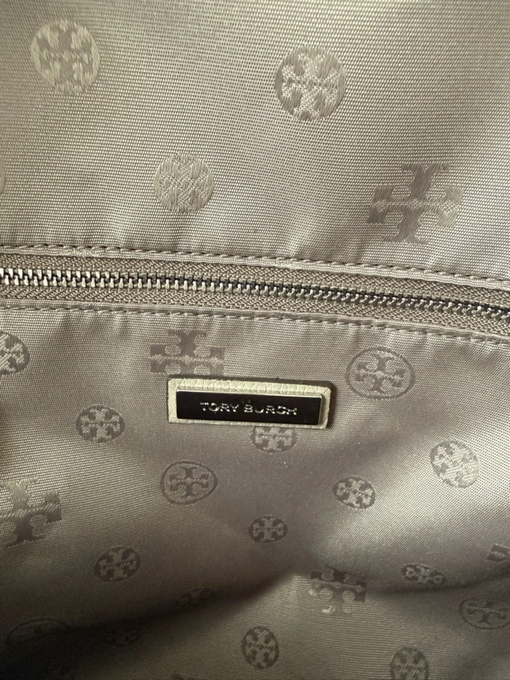 Tory Burch Taupe Gray Pebbled Leather Backpack