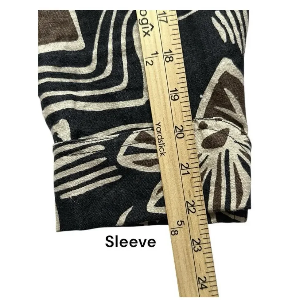 Bianca Linen Blazer Jacket 100% Linen Size 12 Black Brown Geo Artsy Cottagecore