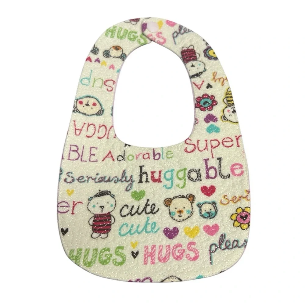 Hand Crafted Baby Bib with snap closure cotton snuggle flannel reversible