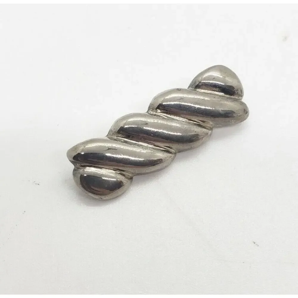 Vtg Brooch Sterling Silver 925 MCM 60s brutalist Mod Twist Bar Tie collar Pin