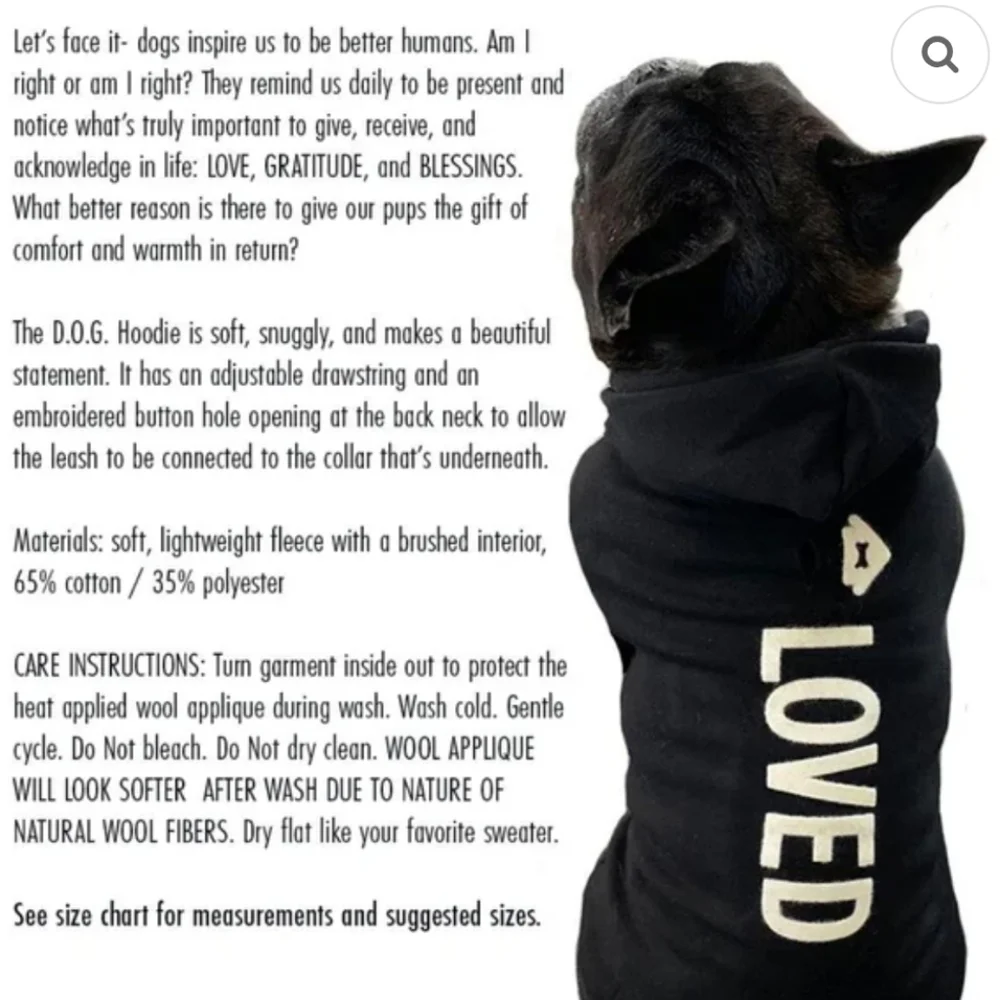 House Dogge LOVED Cozy Fleece Black Dog Hoodie - Oprah's Favorite Things - Small
