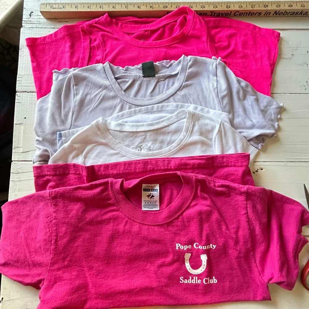 Girls Top Bundle Justice Jerzees Pink Purple Graphic Tee Ribbed Rose Size 10-12