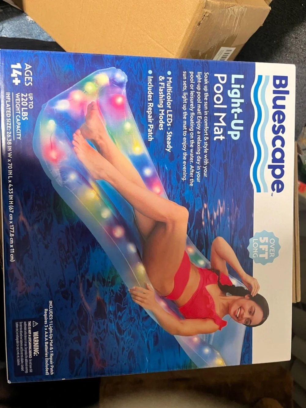 Bluescape Light-Up Pool Mat Multicolor LED Floating Lounger 5ft+ Adult New
