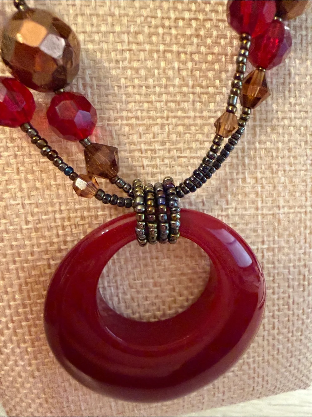 Lia Sophia Cinnabar 🌺 Red Pendant Multi Strand Beaded Statement Necklace