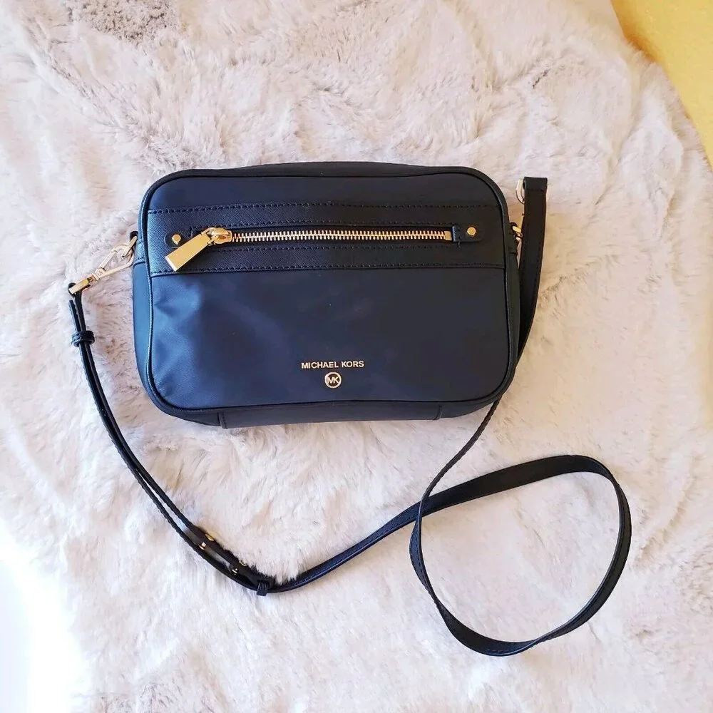 Michael Kors Jet Set Charm Women's Navy Blue Crossbody Bag Nylon Leather Trim