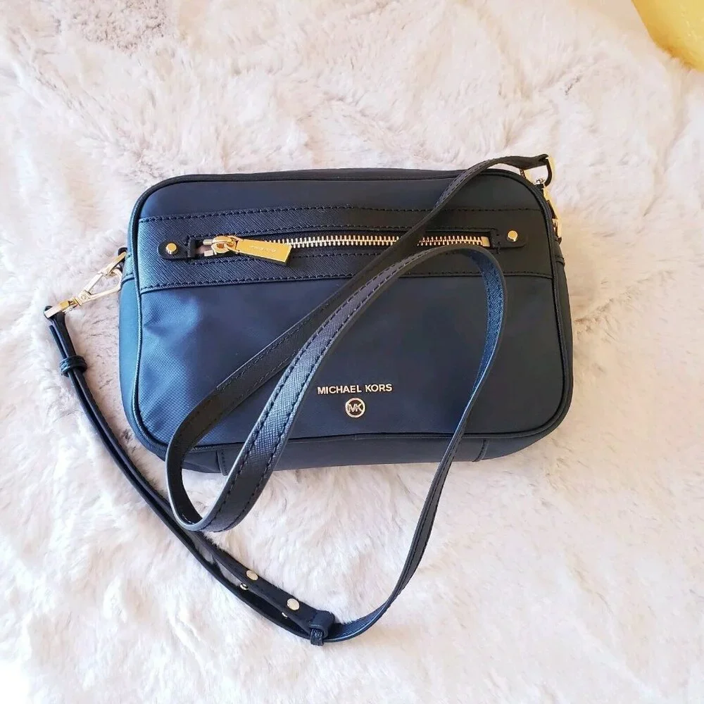 Michael Kors Jet Set Charm Women's Navy Blue Crossbody Bag Nylon Leather Trim